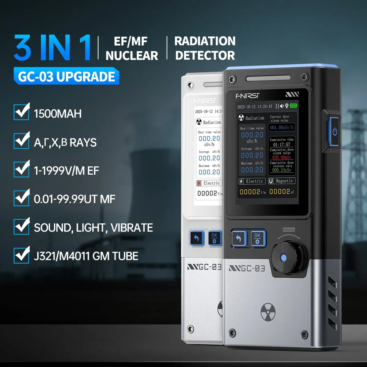 FNIRSI GC-03 – Detector de Radiación Multifuncional 3 en 1